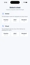 Stroop Test select a test screen