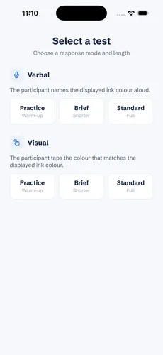 StroopTest — select a test screen
